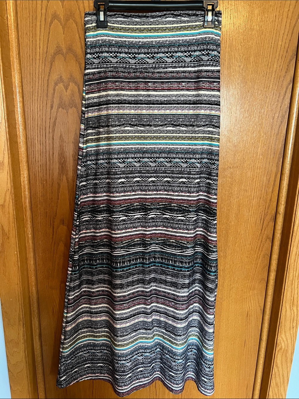 Striped Black Maxi Skirt with Multicolor Accents